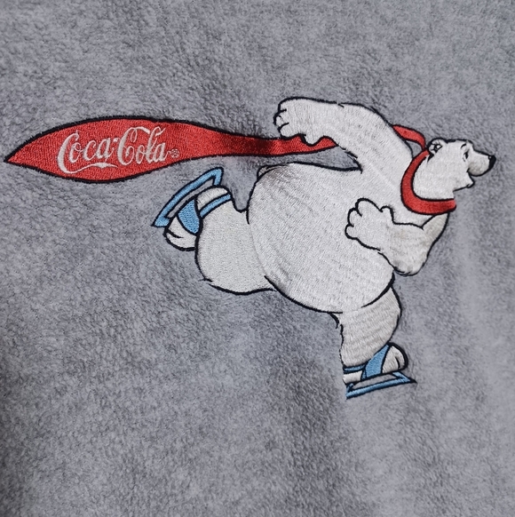 Coca-Cola Unisex Polar Bear Fleece Hoodie L Gray Cozy Holiday Graphic Pullover - Picture 4 of 10